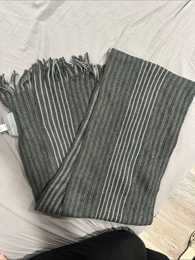 Michael Kors Striped Gray Fringe Scarf